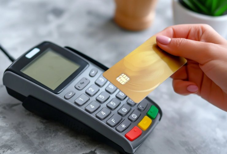 persona che avvicina la carta di credito al pos per pagare