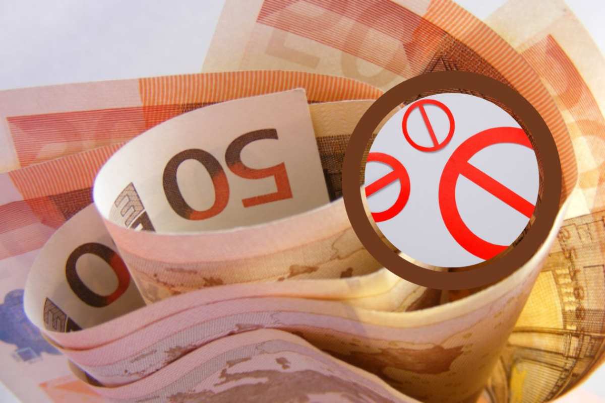 banconote da 50 euro e segnale del divieto
