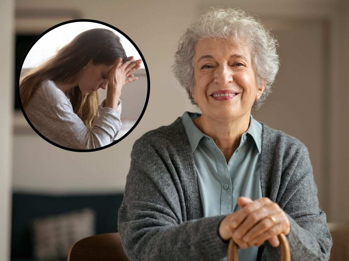 sfondo nonna e tondo con ragazza con ansia