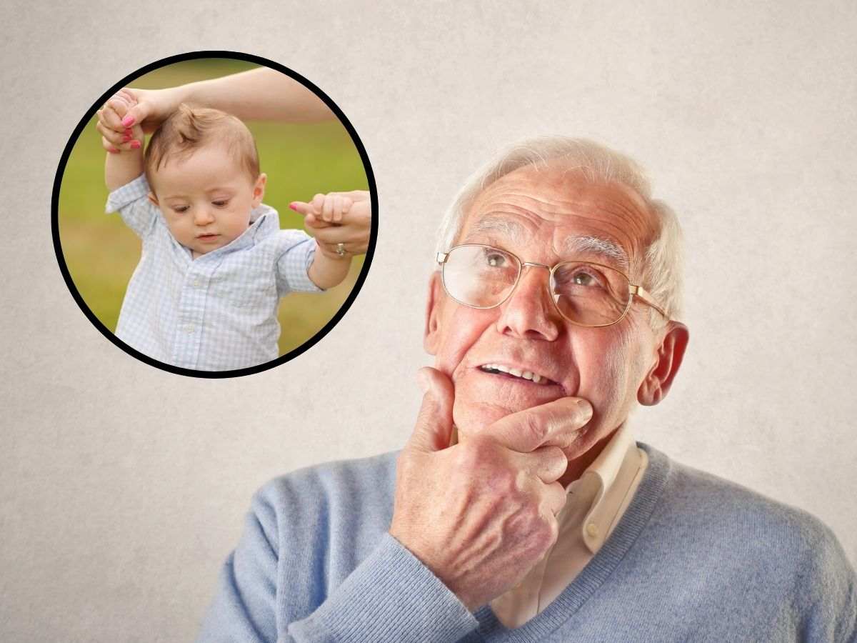 sfondo anziano che pensa e tondo con bambino