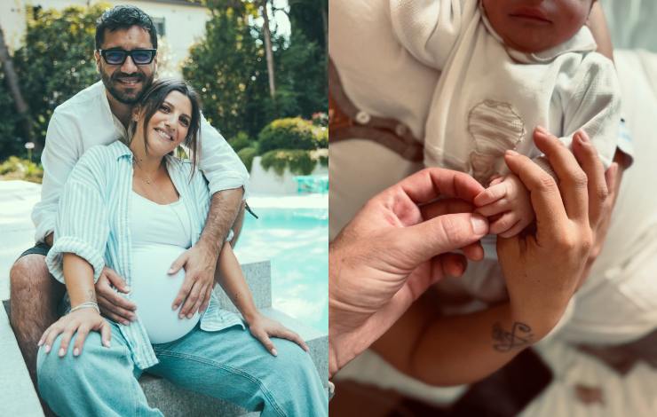 deborah iurato incinta con compagno e mano bimbo neonato